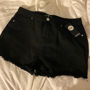 BooHoo Plus High Rise Fray Hem Denim Shorts